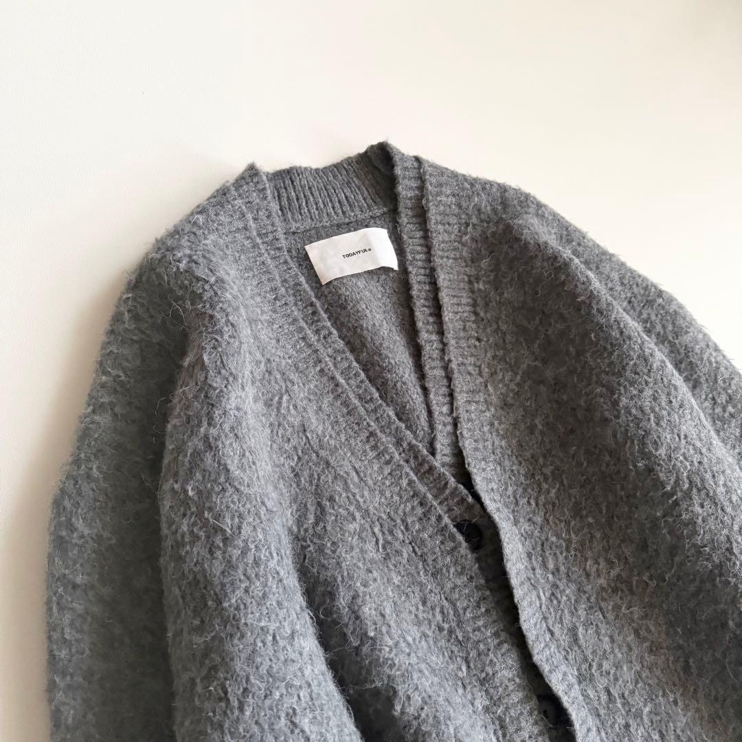 23AW 【トゥデイフル】Brashed Vneck Cardigan グレー